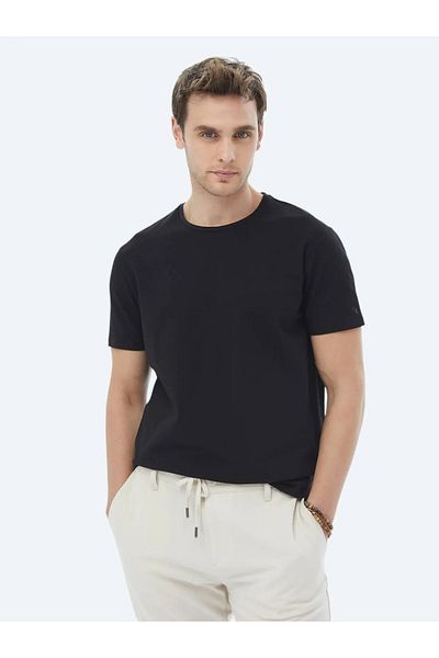 Kip Tricou negru din amestec de bumbac cu decolteu drept