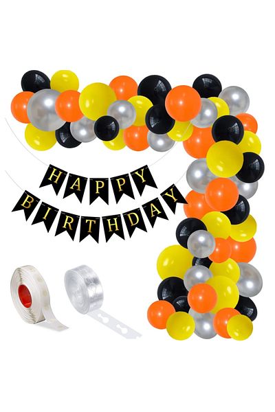 Ropet Archway arrangement set, Happy Birthday, 115 pieces, orange, yellow, black and silver