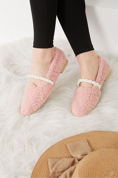 TOFİSA Women's Powder Plush Pearl Ballerinas - 26648