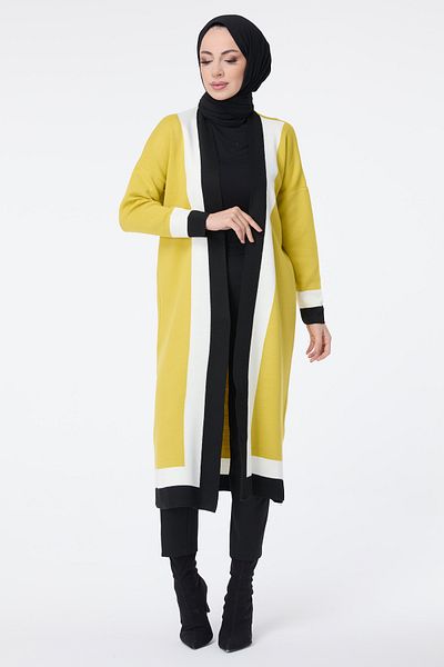 TOFİSA Green Knitwear Women's Cardigan - Plain Jacket Collar - 23734