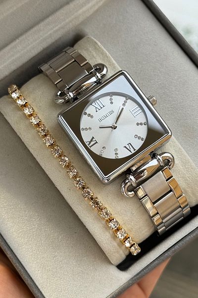 Homies Women's Wrist Watch Square with 2 Year Warranty Gift Box and Bracelet as Gift.Hmkr53S87