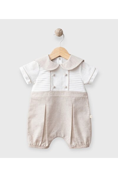 LİTTLE ANGELS Erkek Bebek Keten Yazlık Tulum