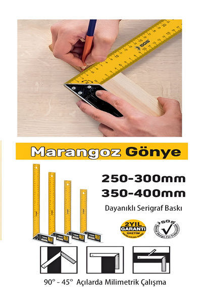 SGS Marangoz Gönye 300mm–alüminyum Gövd, Açı Ölçer | Ahşap Ve Metal Işleri Için Profesyonel Gönye