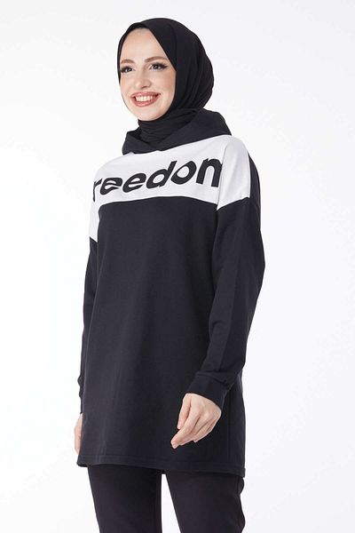 TOFİSA Printed Hooded Sweatshirt Black - 13134