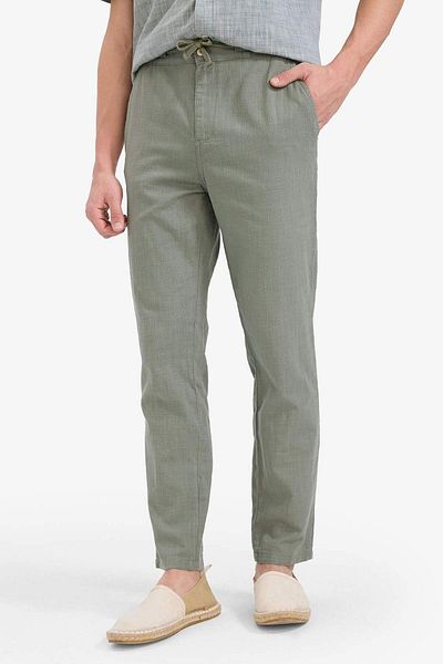 DeFacto 100% Baumwolle Leinen Look Hose Taille Elastisch Slim Fit Slim Fit Taschen Gerade Bein D2671ax25sm