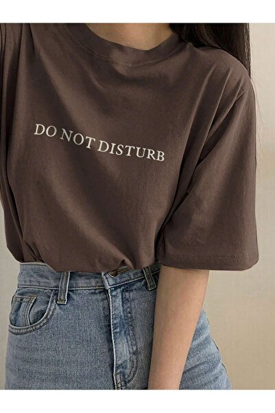 ZİYMO Tricou cu decolteu cu imprimeu pentru femei Do Not Disturb