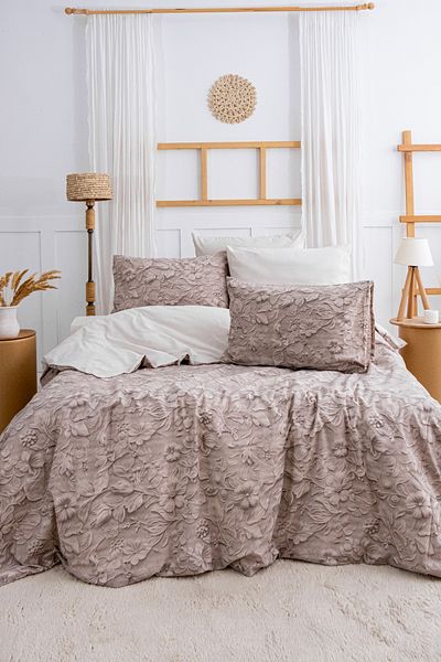 GARDEN ROOM Комплект двоен плик за завивка с чаршаф, памук, цвят FLOWER, бежов