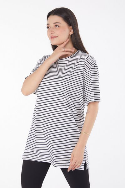 TOFİSA Striped Short Sleeve T-Shirt Navy Blue - 25762