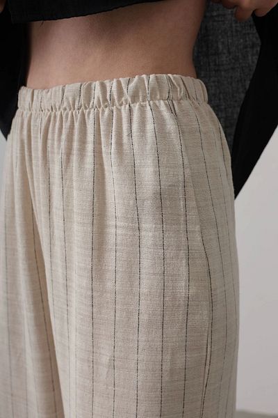 GIDY Line Detailed Elastic Waist Linen Trousers - Natural