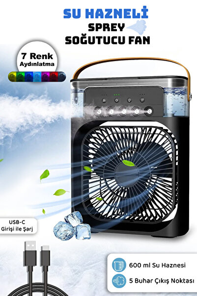 Meleni Home Sprey Soğutucu Fan - 7 Renk Ledli Su Hazneli Püskürtmeli Hava Nem...