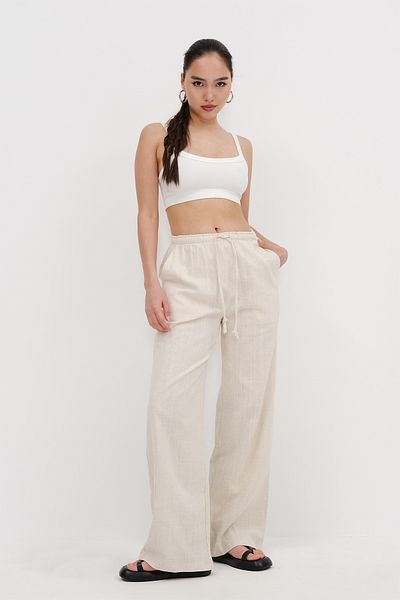 Addax Wide Leg Trousers with Elastic Waist Pn3721-Pnk