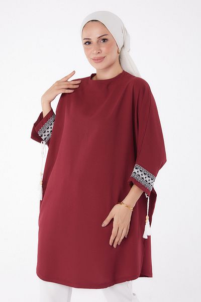 TOFİSA Tunica cu maneci liliac cu ciucuri Rosu Claret - 13256