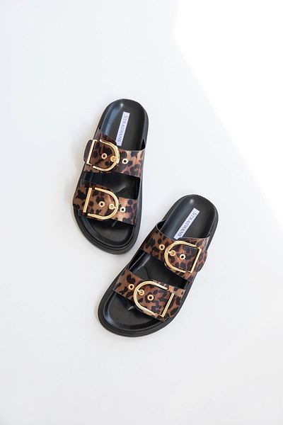 STRASWANS Papuci de damă Forster cu cataramă din satin leopard