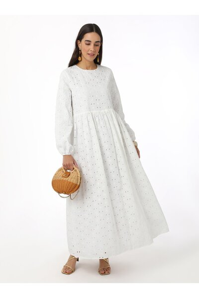 Refka Brode Tesettür Elbise - Off white - Refka