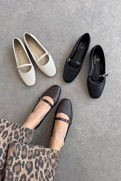 STRASWANS Γυναικεία γυναικεία μπαλαρίνα Wigins από γνήσιο δέρμα καφέ