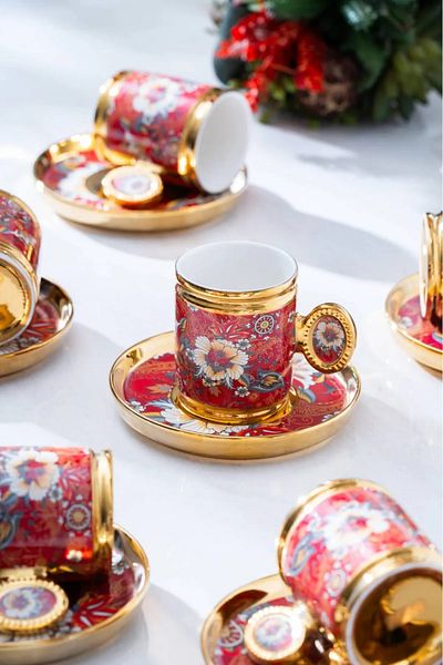 ACAR Oskar 6 Piece Red Coffee Cup Set 90Cc