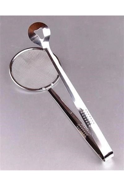 Enseb Multi-Purpose Stainless Metal Boiling and Frying Tongs with Strainer