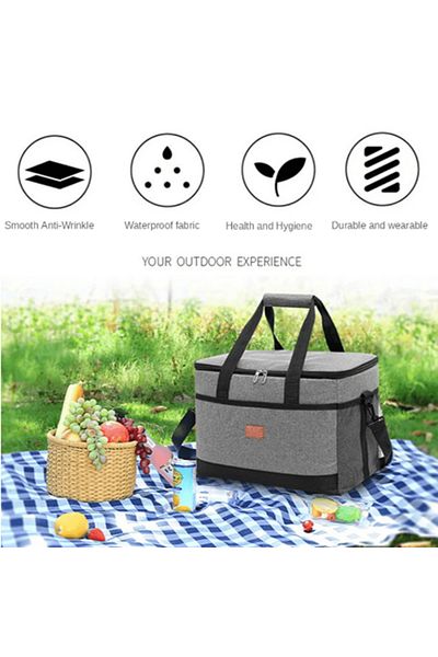 zola Geanta termica picnic 40L, OXFORD impermeabil, EVA, 2 pastile racire, 47x28.5x30 cm, gri/negru
