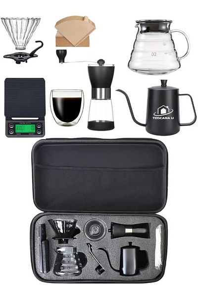 TOSCANA U V60 Coffee Set, Manual Coffee Accessories Kit, All in a Portable Travel Bag 57*16*27cm