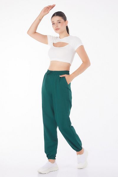 TOFİSA Green Medium Women's Trousers - Straight 13207