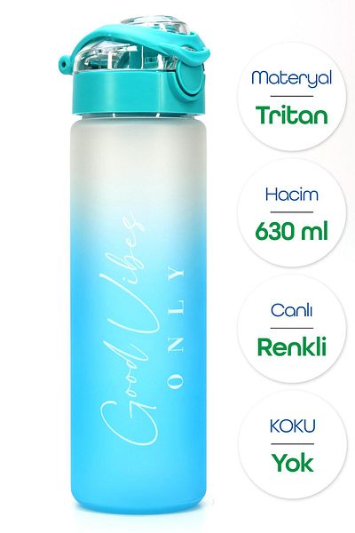 Telvesse Water Flask Tritan Wide Mouth Water Bottle Gradient Type Sports Flask Waterer Bpa-Free 630ml Turquoise 0111