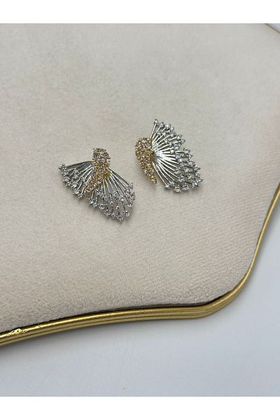 MyladyAccessoriess Double Color and Zircon Stone Detailed Wing Earrings (Steel)