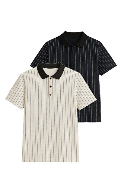 FATELLA Чоловічий 2-партний поло з вертикальним малюнком на комірі, на ґудзик...