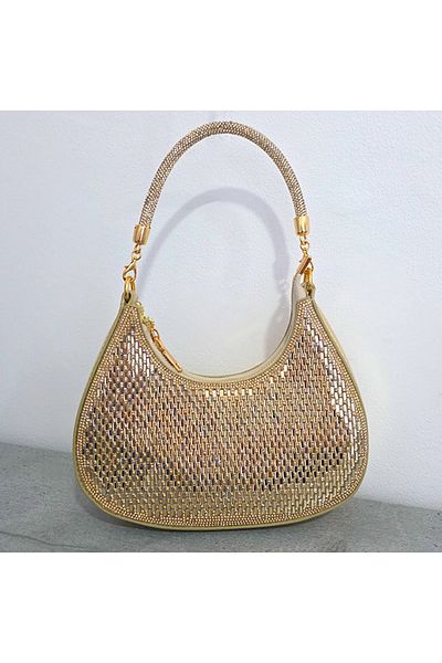 FashionForYou Geantă de seară FIZ HOBO, cu strasuri și curea detașabilă, AUR