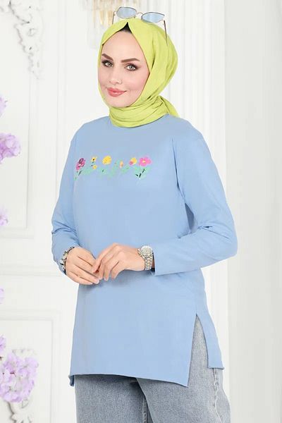 TOFİSA Tunica albastra cu imprimeu floral pentru femei Straight Medium - 26628