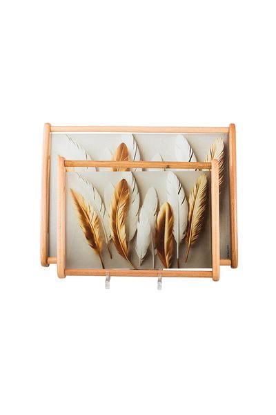 Dania A set of 2 wooden and glass plates and trays with elegant artistic drawings and colors. The medium size is 33*24 cm and the large size is 42*30 cm.