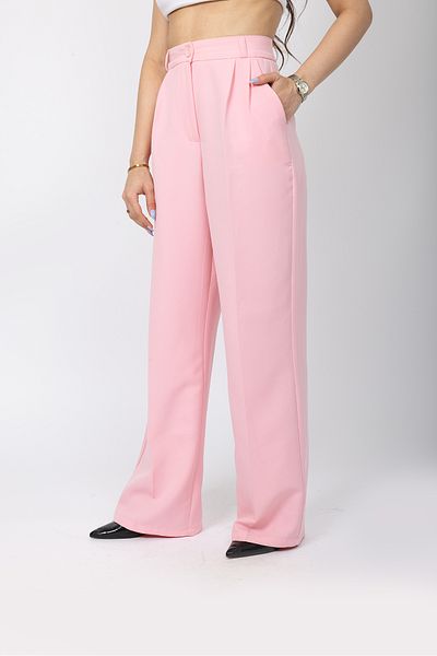 Stil Sepeti Women Pink High Waist Pleated Palazzo Fabric Pants Drl-100078236