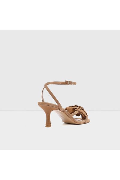 Aldo CARNELIA-TR - Rochie de seară de damă din piele naturală Bej cu sandale cu toc în formă de flori