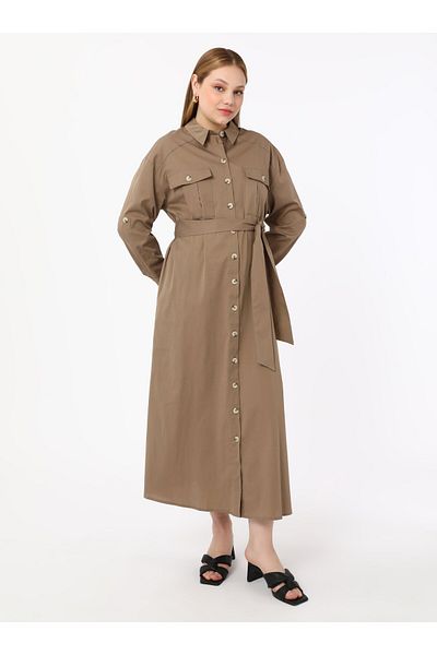 ALİA Plus Size Poplin Shirt Dress - Mink - Alia