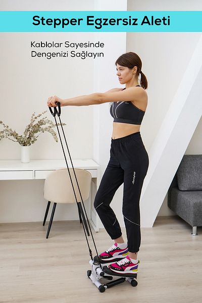 Clifton Fitness Stepper Exerciser with Rope - Portable Crossstep Fitness with Lcd Screen and Resistance Band
