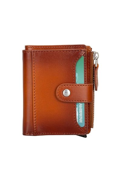 Enseb Leather Wallet and Card Holder, Mechanized, 10 Card Compartments, Effect Tan