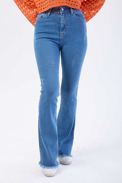 TOFİSA Pantaloni din denim din bumbac flare Lycra Albastru închis - 23661