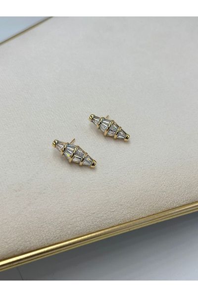 MyladyAccessoriess Double Color and Baguette Stone Detail Nail Earrings