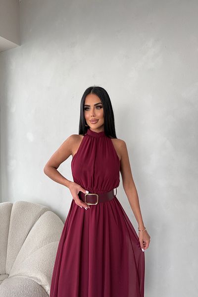 LİLA İSTANBUL Halter Neck Belt Special Design Chiffon Summer Dress