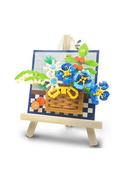 OBRO 3D Botanical Construction Set for Adults, Stand, Flower Frame, ABS Plastic, 676 Pieces, Blue