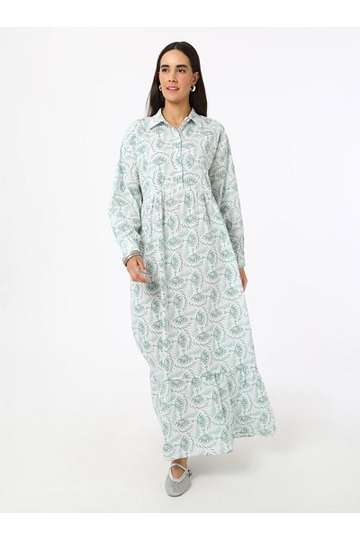 Benin Rochie Hijab din Bumbac cu Motiv Floral - Mentă - Benin