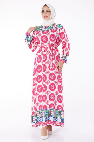 TOFİSA Ethnic Patterned Dress Fusya - 26228