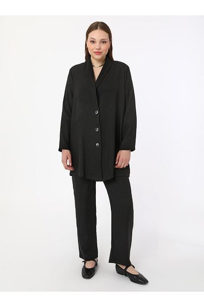 ALİA Plus Size Woven Jacket & Pants Set - Black - Alia