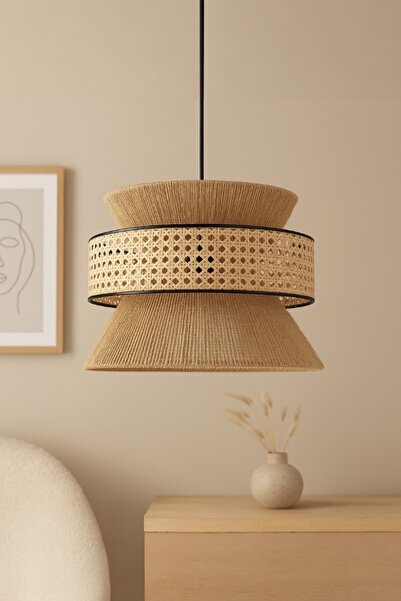 oceanpoint Doğal Jüt, Bambu Örgülü Sarkıt Avize, Bohem Aydınlatma, Salon, Mutfak, Yemek Masası Üstü, 50x30 cm