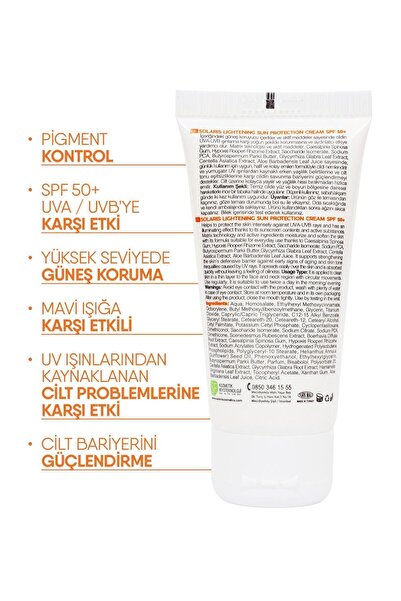 SOLARIS Tüm Cilt Tipleri Için Suya Dayanıklı Leke Karşıtı Güneş Kremi Spf 50 ( 50 ml )