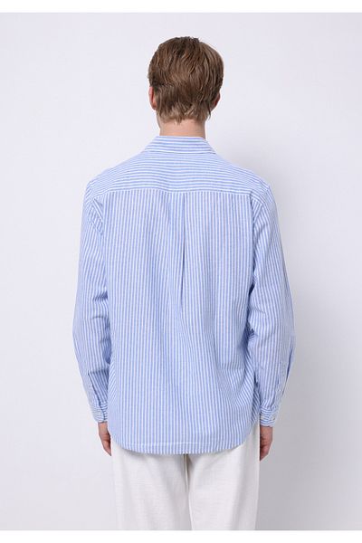 Colin's Regular Fit Shirt Neck Striped Men's Linen Blended Blue Long Sleeve Shirt