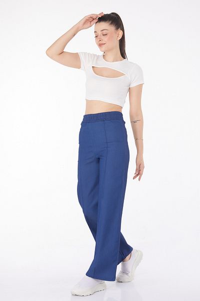 TOFİSA Παντελόνι με φαρδύ πόδι Navy Blue - 25795