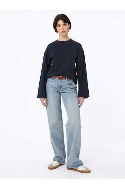 Benin Tricou tricotat oversize din bumbac - Bleumarin - Benin