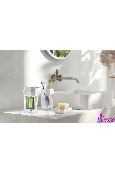 Lilasso Special Design 3-Piece Bathroom Set - Soap Dish - Toothbrush Holder - Liquid Soap Dispenser