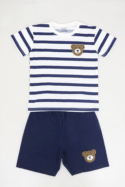 e-çocuk Boy's Striped Teddy Bear Shorts Suit - 1104