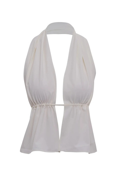 Keikei Beyaz dokuma kolsuz kısa büstiyer